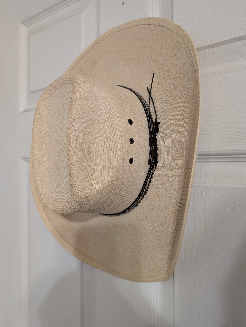 Stetson Mens Hat Size 6 3/4 Square Palm Leaf Straw Style Western Cowboy Ivory